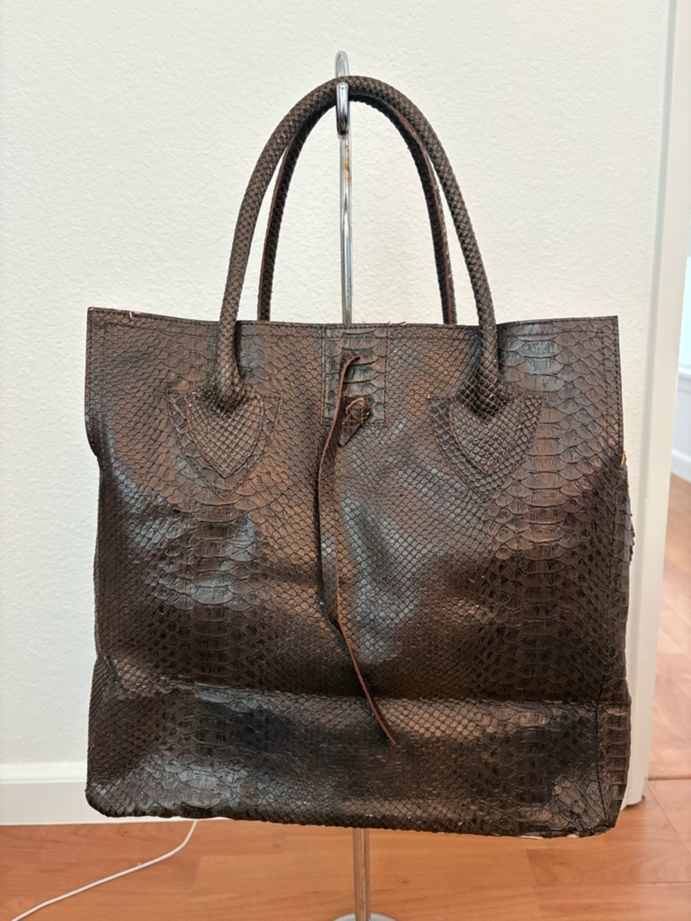 Brown 100% Leather Tote Bag with Top Handles - Picture 2 of 5